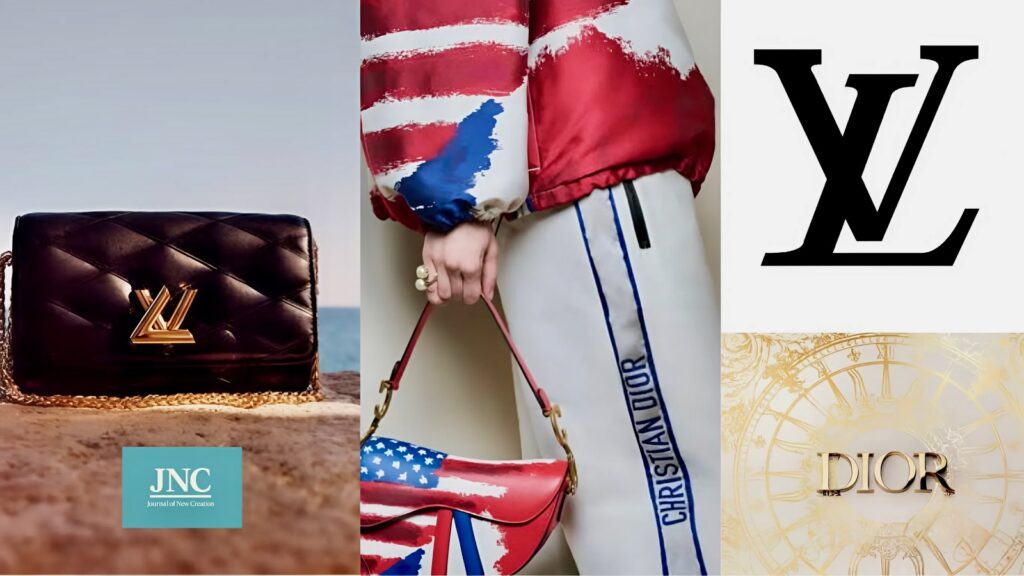 กระเป๋า Louis Vuitton และ Dior พร้อมโลโก้แบรนด์ สื่อถึงสินค้าหรูที่อาจได้รับผลกระทบจากภาษีโลกในปี 2025