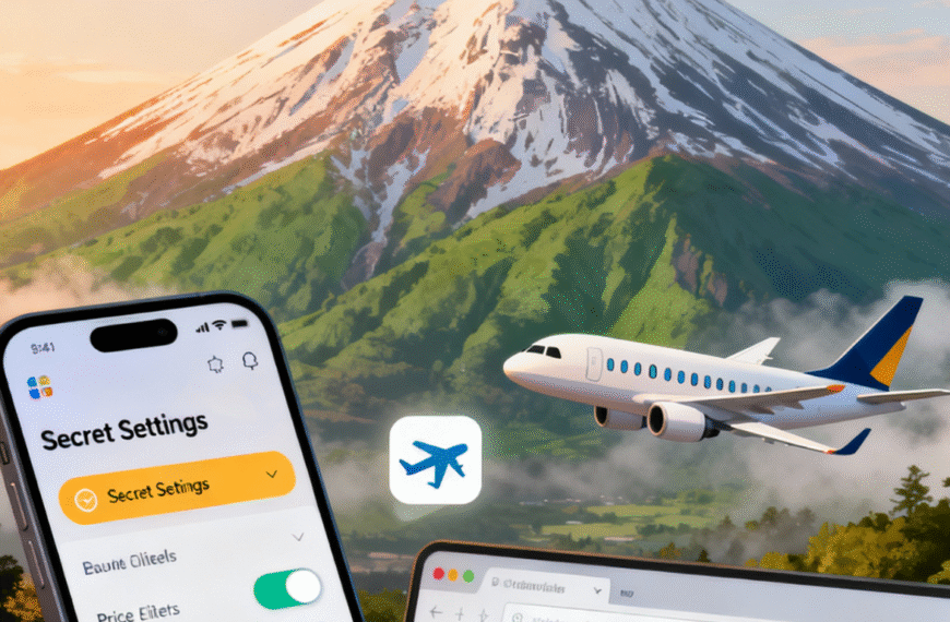 หน้าจอแอปสายการบินที่แสดงราคาตั๋วเครื่องบินหลายคลาสโดยสาร พร้อมผู้โดยสารใช้มือถือค้นหาตั๋วราคาถูก