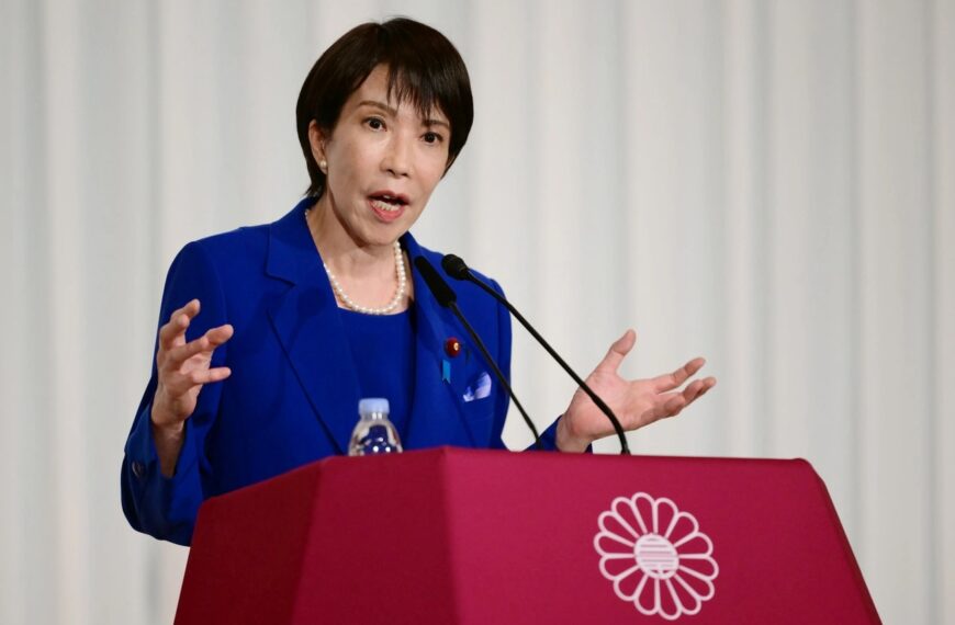 ซานาเอะ ทาไคจิ ว่าที่นายกรัฐมนตรีหญิงคนแรกของญี่ปุ่น ขณะปราศรัยหลังชนะการเลือกตั้งภายในพรรค LDP